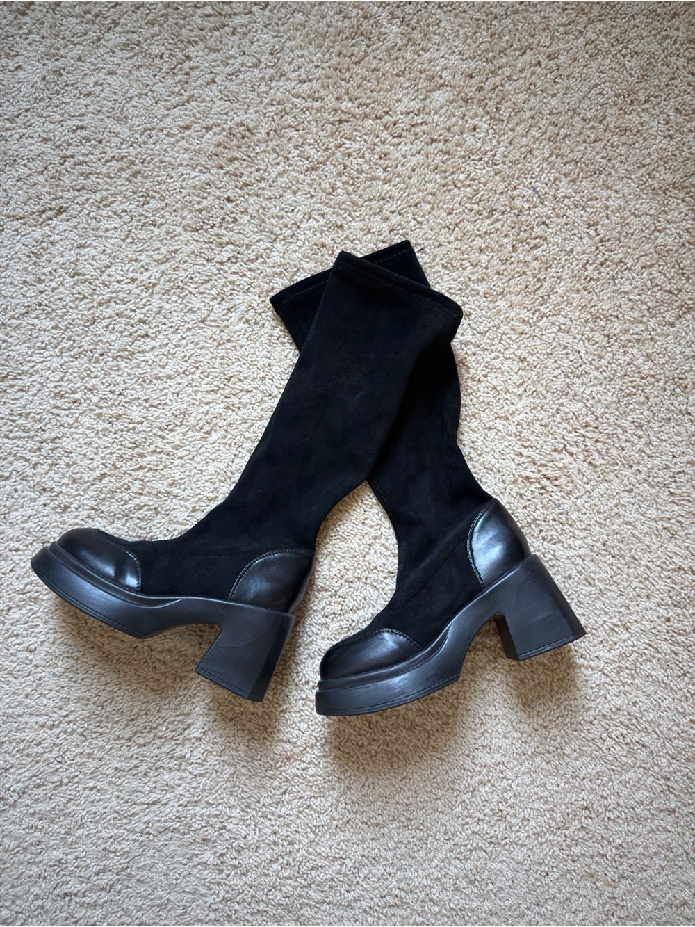 Black Sock Boots with Chunky Heel & Platform